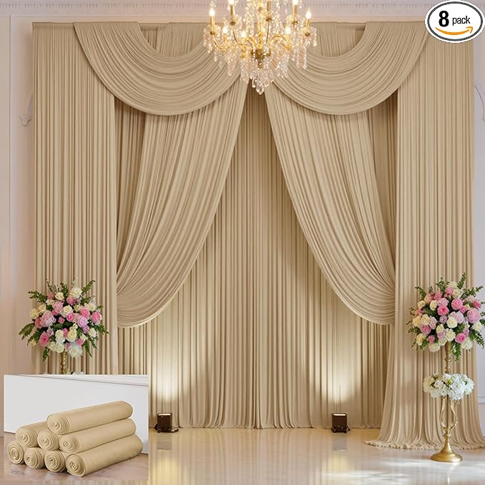 40×12 ft Wrinkle Free Beige Backdrop Curtain by ENJOYYOURPARTY