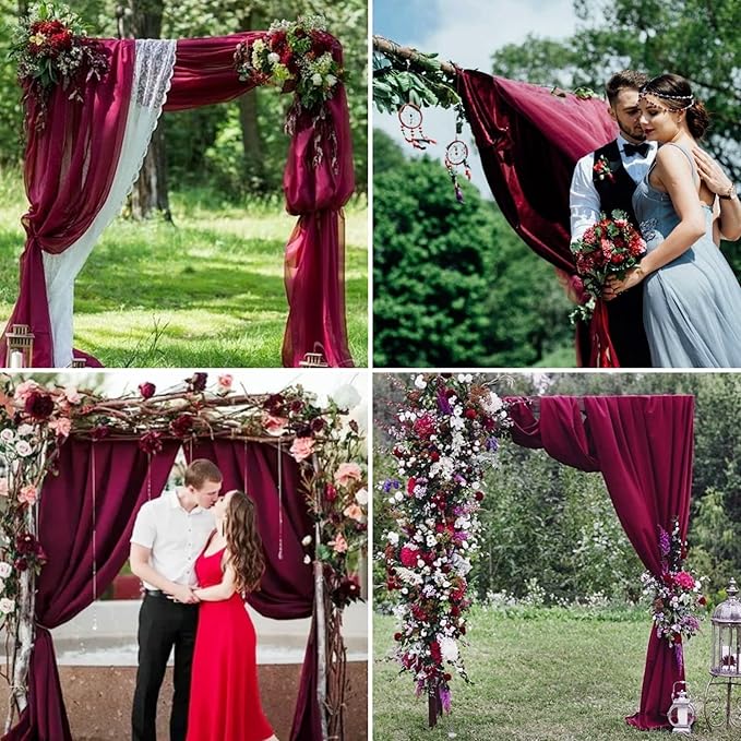 6 Panels Burgundy Wedding Arch Drapery 28" x20Ft Wedding Arch Draping Fabric - Image 7