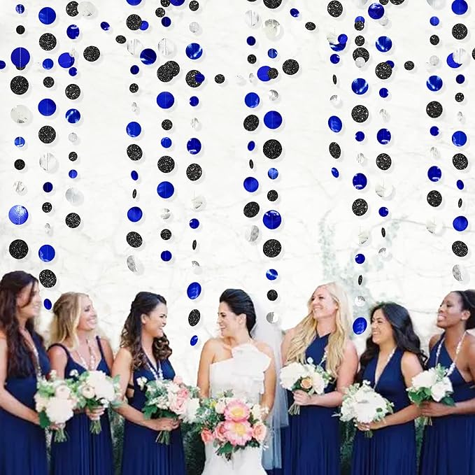 46Ft Navy Blue Black Silver Circle Dots Garland Royal Blue Black Polka Dots - Image 7