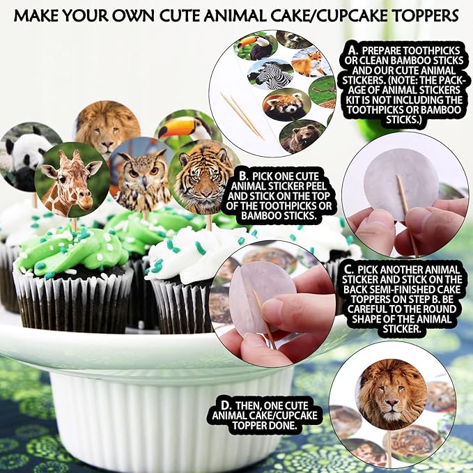 480 Counts Cute Jungle Zoo Wild Animal Stickers 1.5 Round Adhesive Labels - Image 6