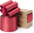 Christmas Ribbon Wired Red Satin Ribbons 2-1/2 Inch Double-Faced Gold Glitter by Keypan