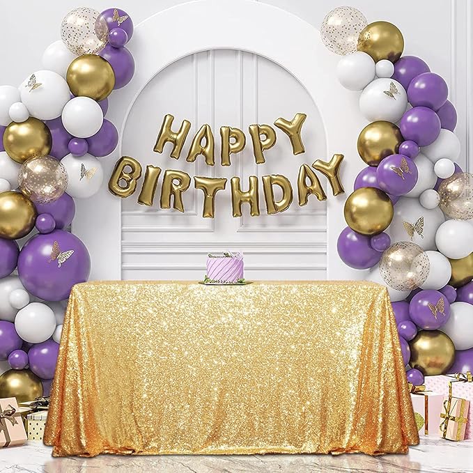 SquarePie Sequin Tablecloth 60 x 102 Inch Gold Sparkly Table Linen - Image 2