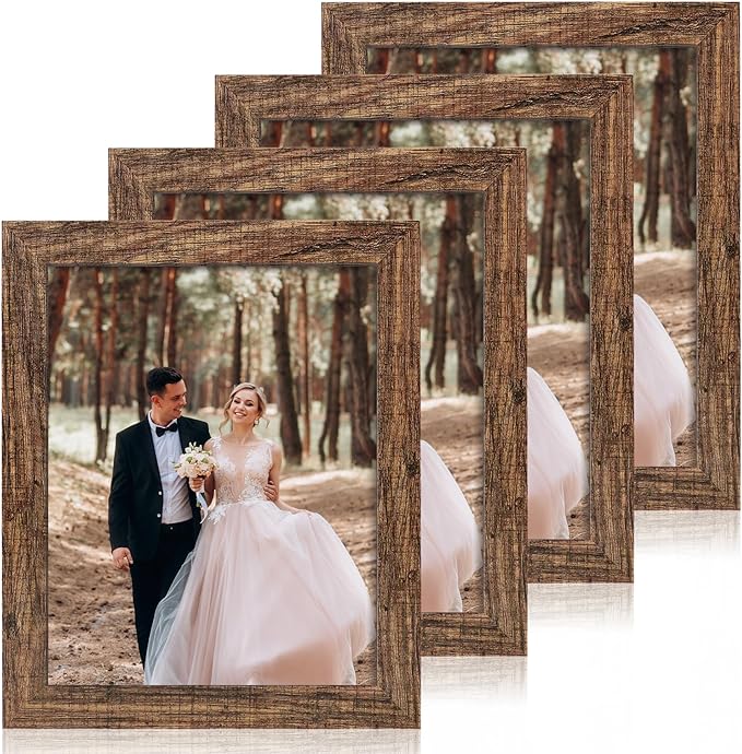 8.5x11 Picture Frame Set of 4, High Definition Real Glass Rustic Frame by iRahmen