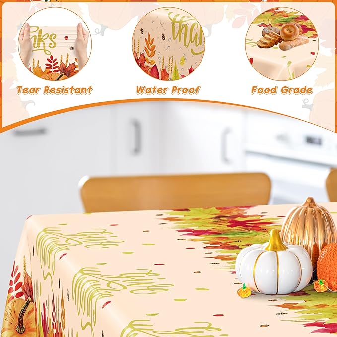 QZYL 4 Pack Thanksgiving Tablecloths, Rectangle Maple Leaves Pumpkin Disposable - Image 3