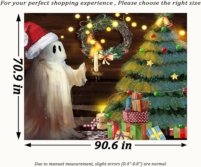 QGHOT Christmas Tapestry Wall Hanging Christmas Tree Backdrop Cute Ghost Wall - Image 7