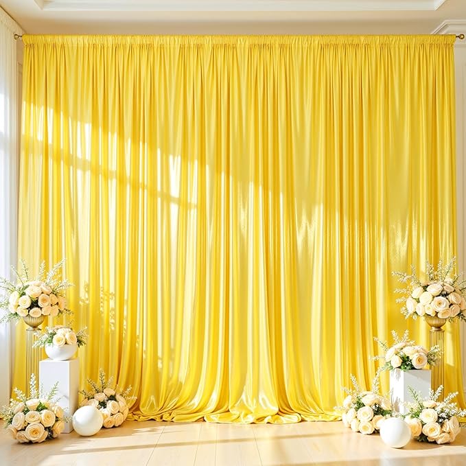 Gold Satin Backdrop Curtains 2 Panels by WishCare
