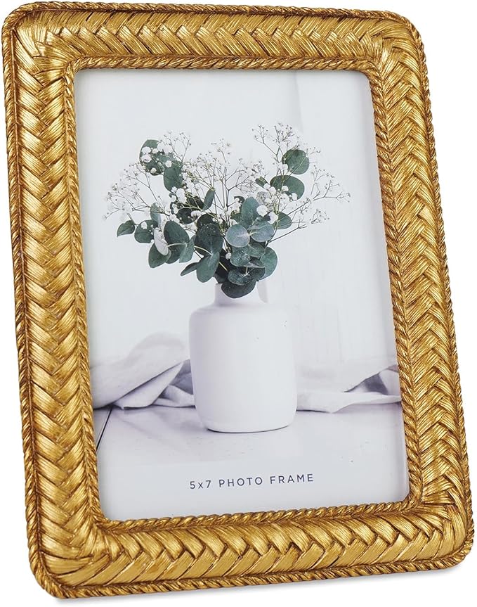 Cuspin 5x7 Gold Picture Frame, Ornate Decorative Rattan Resin Photo Frame by Cuspin