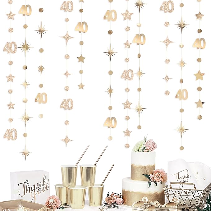 Champagne Gold 40th Birthday Decorations Number 40 Circle Dot Twinkle Star by pinkblume