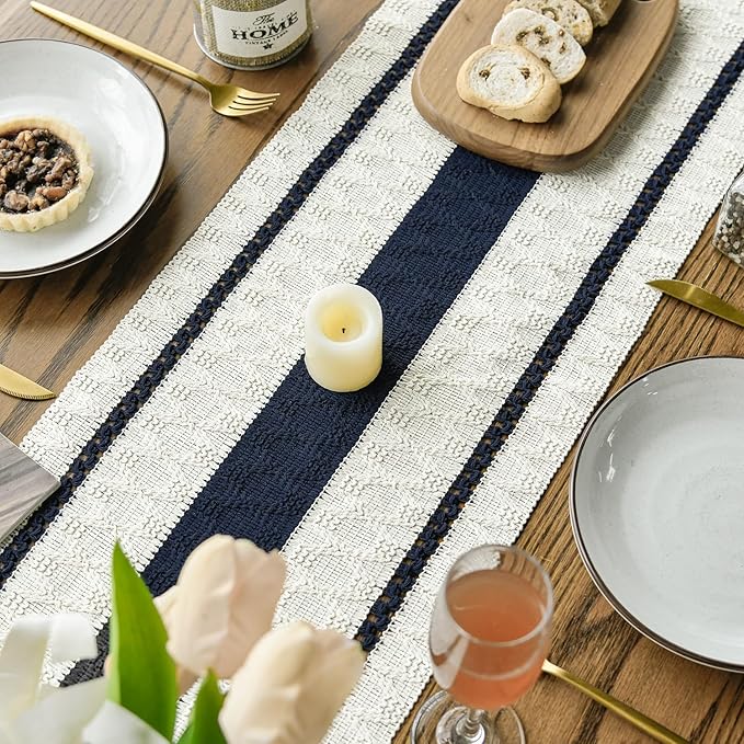 Artoid Mode Dark Blue Farmhouse Woven Rustic Table Runner, Seasonal Holiday - Image 5