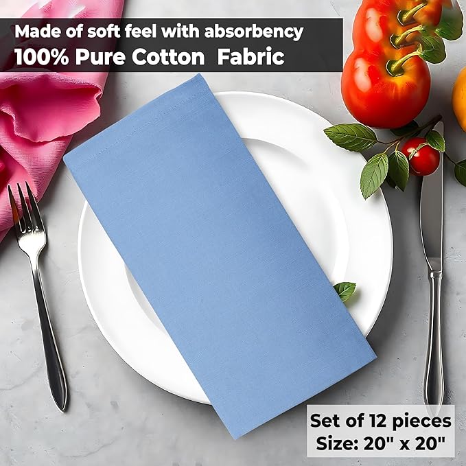 Urban Villa Ice BlueNapkins Solid Set of 12 Cloth Dinner Napkins Size 20x20 - Image 9