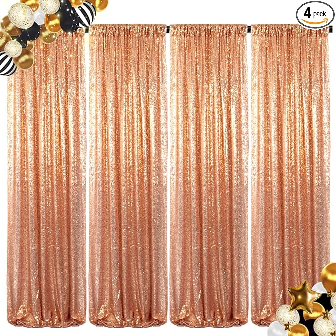 ShinyBeauty Sequin Backdrop Curtains 4 Panels Rose Gold 2FTx8FT Sequin Fabric by ShinyBeauty