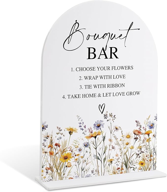 Wedding Signs for Ceremony and Reception, Boho Floral Acrylic Bouquet Bar Sign by Unknown