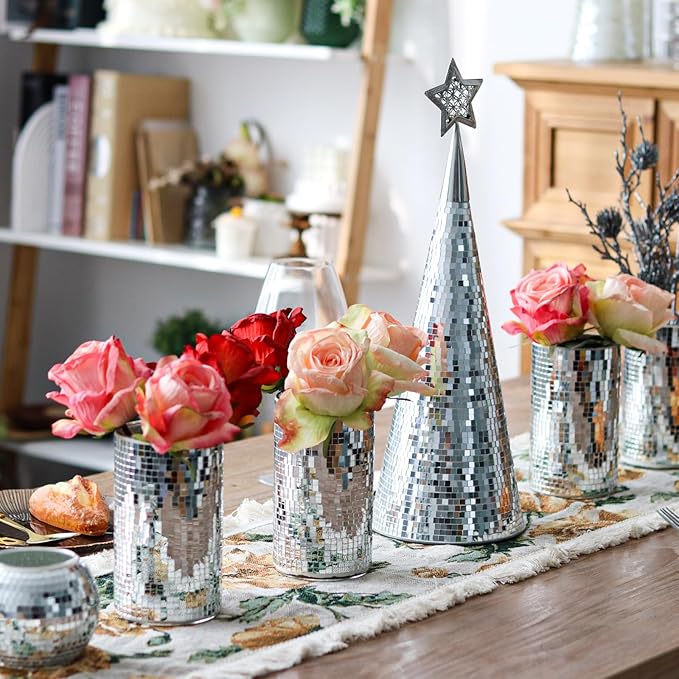 WDHODEC 6 Pcs Disco Vases Bulk Silver Mirror Disco Ball Flower Vase Glass - Image 5