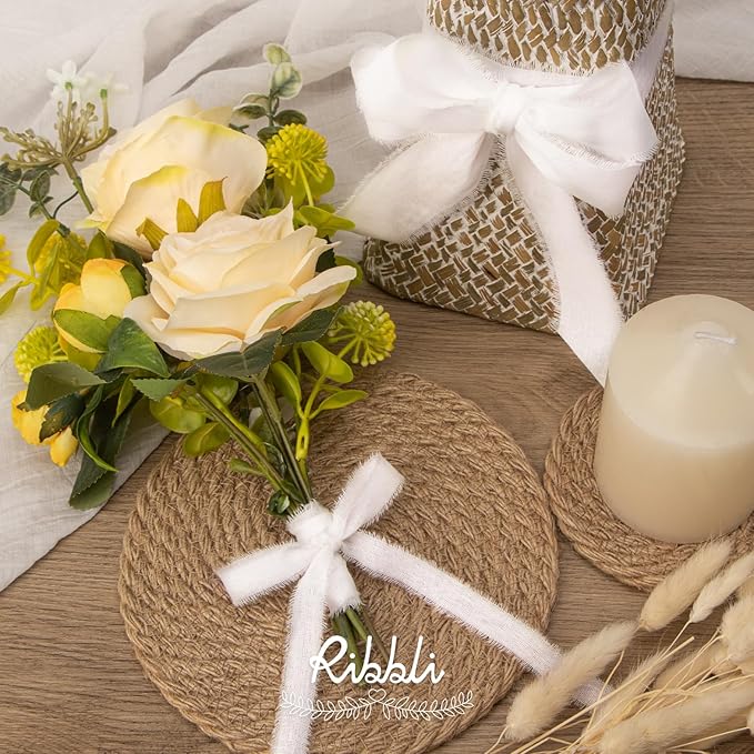 RiRibbli 3 Rolls White Ribbon 1.5 Inch x 18Yards Handmade Cotton Frayed Fringe - Image 4