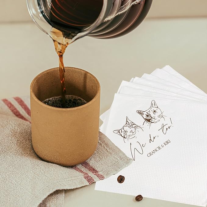Luxury Personalized Illustrated Cat Wedding Napkins, Personalized Photo Napkins - Image 4