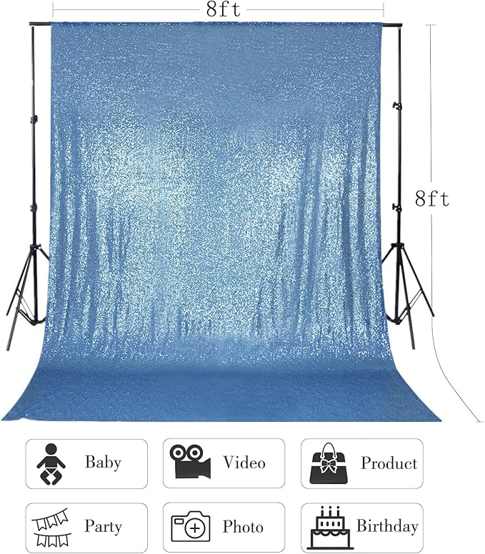 Baby Blue Sequin Backdrop Curtain 8ft x 8ft Sequin Glitter Background - Image 5
