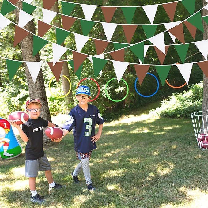 32Ft Green Brown White Party Decorations Brown Green Pennant Banner Fabric - Image 3