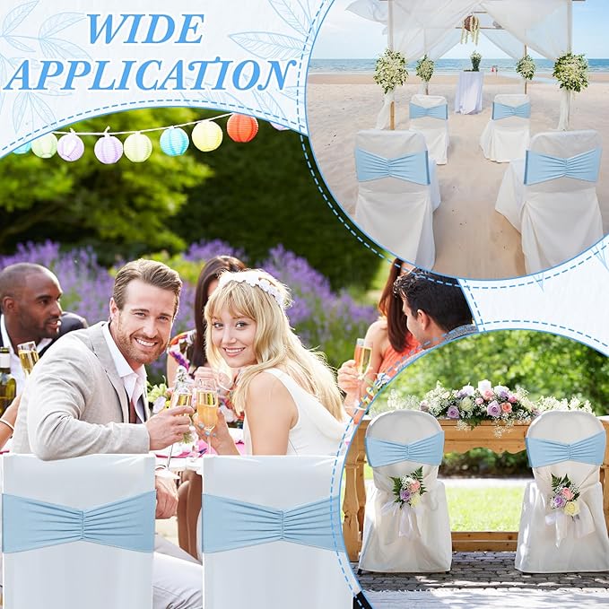 Moukeren 100 Pcs Spandex Chair Sashes Bows Bands Slider Sashes - Image 7