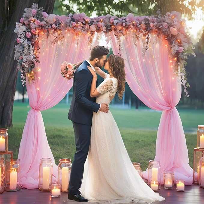 20×10ft Pink Tulle Backdrop Curtain - Image 2
