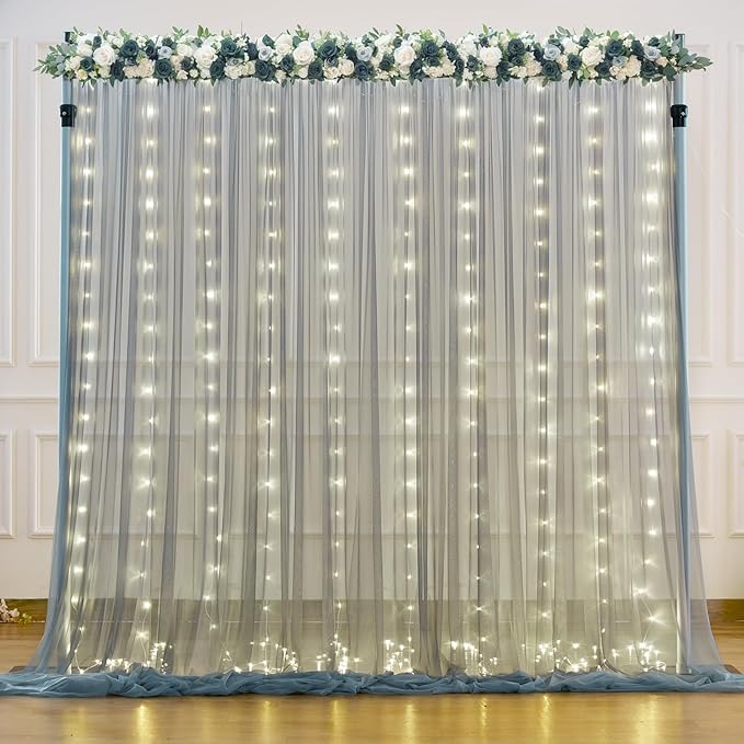 Silver Grey Tulle Backdrop Curtain by Suppromo