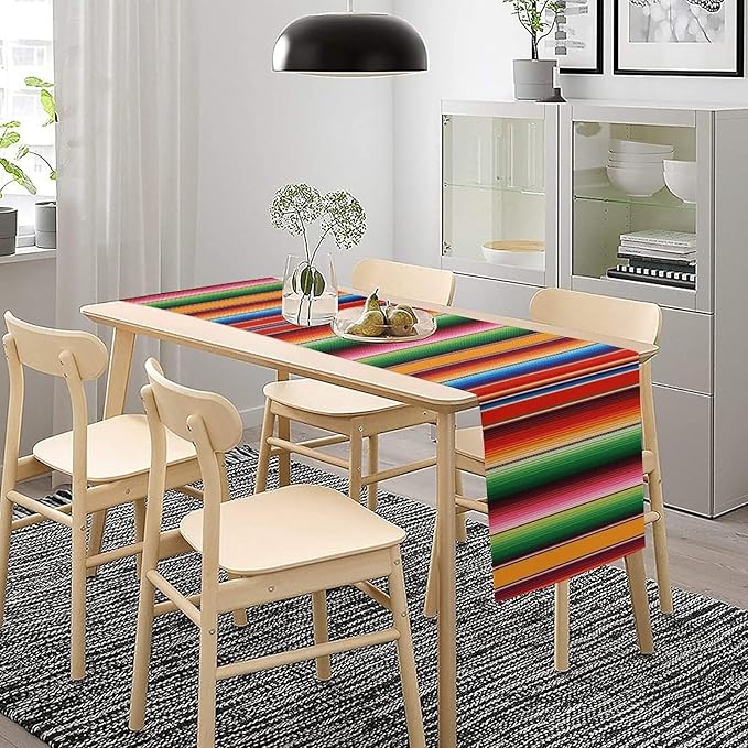 Mexican Table Runner, Colorful Stripe Art Table Runner - Image 3