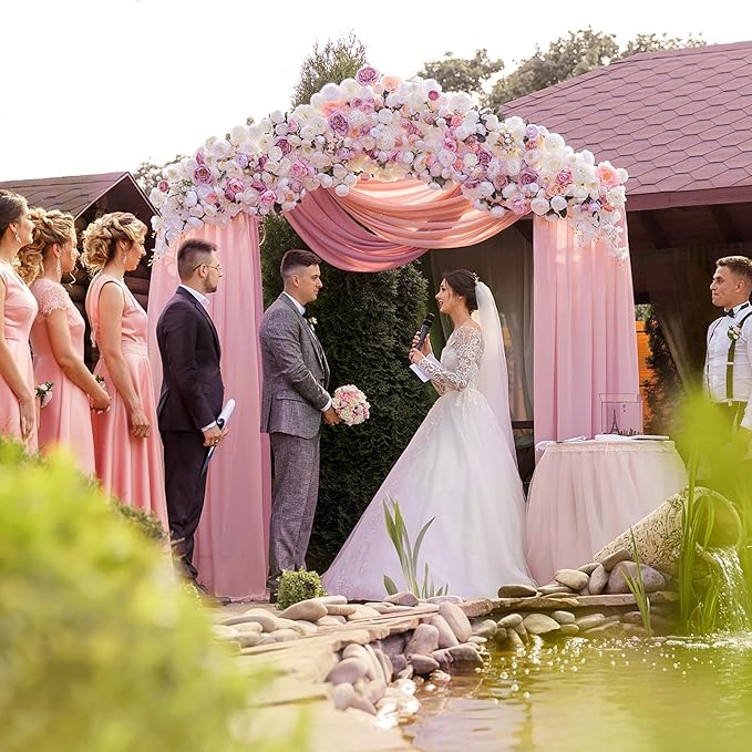 Wokceer Blush Pink Wedding Arch Draping Fabric Backdrop 4 Panels 28.7" X 20FT - Image 5