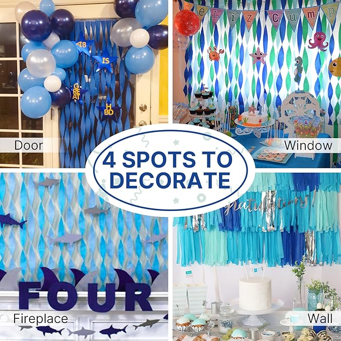 PartyWoo Blue Crepe Paper Streamers 4 Rolls 328 ft Pack of Dark Light Pastel - Image 5