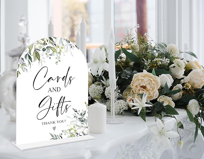 Greenery Cards and Gifts Sign, 6 x 8 Inch White Arch Acrylic Wedding Sign - Image 4