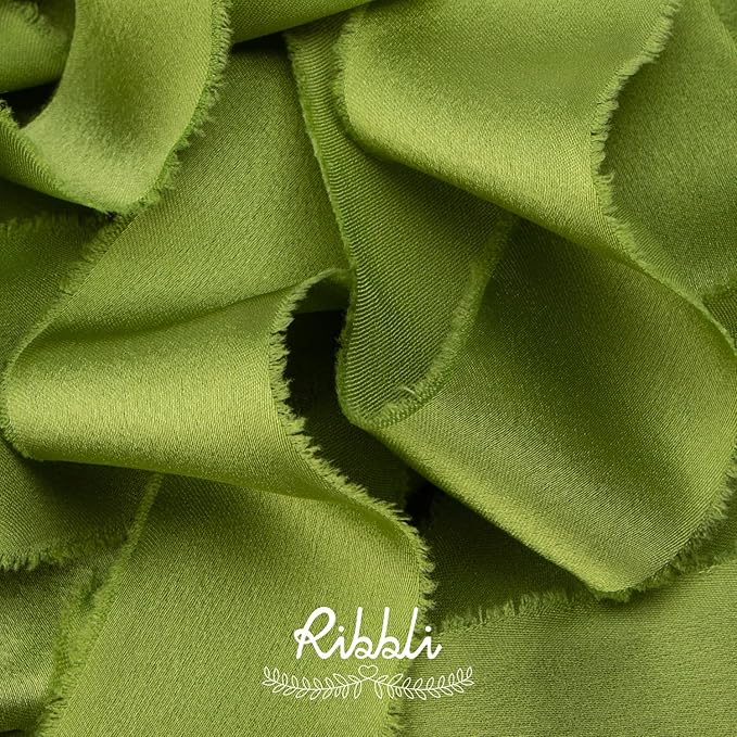 Ribbli Avocado Green Silk Satin Ribbon - Image 2