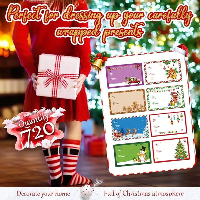 Zonon 720 Pieces Self Adhesive Christmas Gift Tag Xmas Kraft Name Tags Natural - Image 3