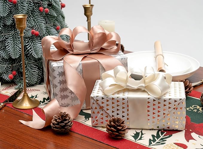 Rose Gold Satin Ribbon Double-Faced Wired Ribbons - Image 5