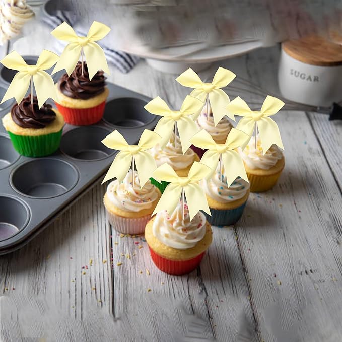 24 PCS Bow Cupcake Toppers Bow Cupcake Picks Bowknot Birthday Party Decorations - Image 4