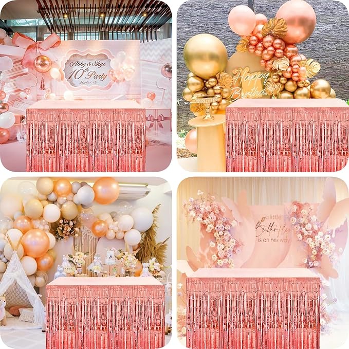 Rose Gold Streamers Party Decorations, 2 Packs Rose Gold Table Skirts Metallic - Image 6