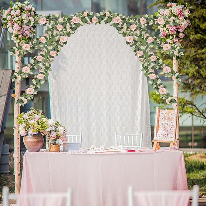 MAKHOT 2 Pcs Pink 6.6Ft Artificial Eucalyptus Flower Garland - Image 4