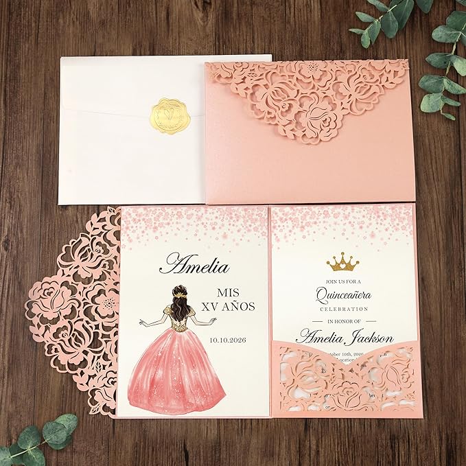 DORIS HOME 50pcs Laser Cut Quinceanera Invitation Pockets - Image 3
