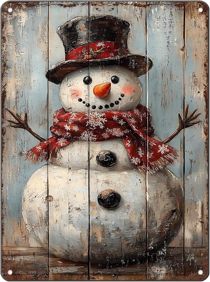 Vintage Christmas Metal Tin Sign Snowman Retro Wall Decor Christmas Tin Sign by GJXFTPTTBD