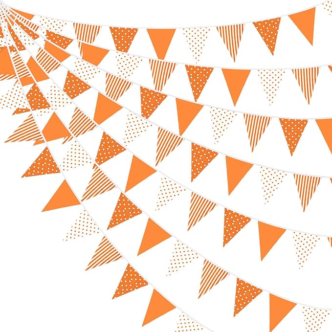 32Ft Orange Stripe Dot Triangle Flag Fabric Banner Cotton Pennant Garland by pinkblume
