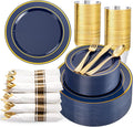 350PCS Blue and Gold Plastic Plates by WDF