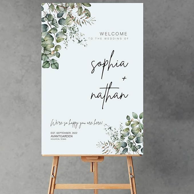 Wedding welcome sign, Modern greenery eucalyptus wedding sign - Image 2