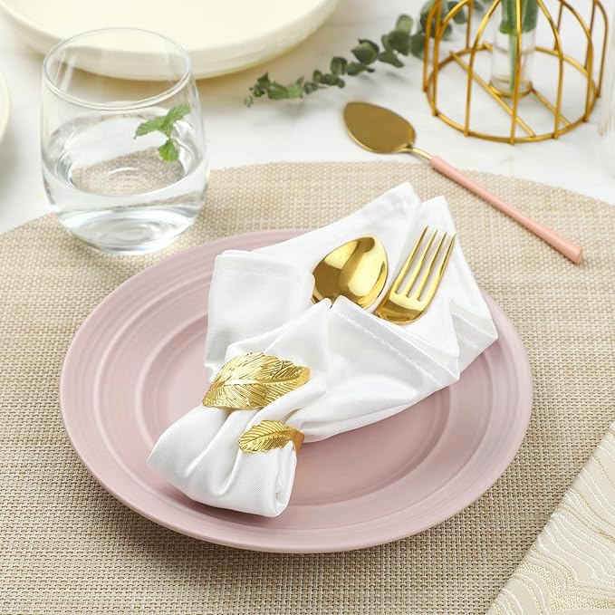 Gold Napkin Rings, Shiny Metal Napkin Rings Set of 12, Study Leaf Shaped Table - Image 3