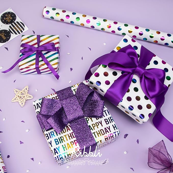 Ribbli Birthday Wrapping Paper 30 Inch Iridescent Gift Wrapping Paper 4 Rolls - Image 2