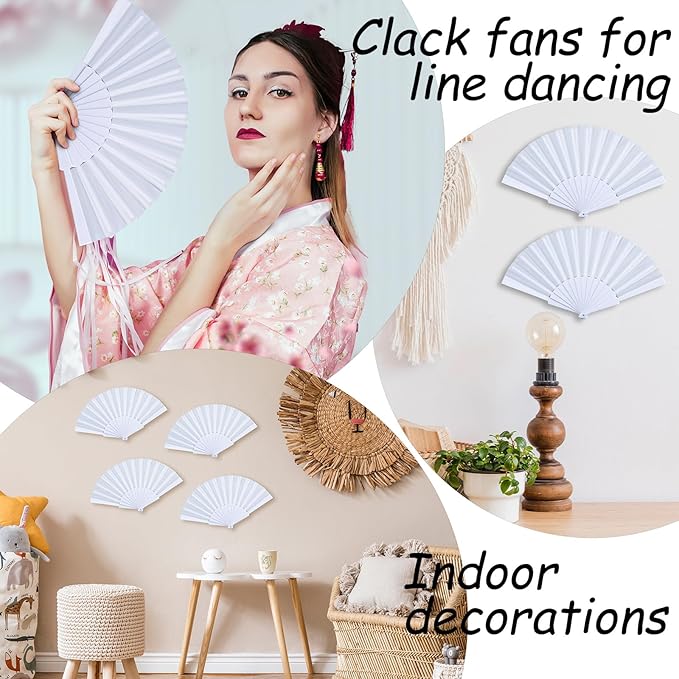 Wenqik 80 Pcs Wedding Folding Hand Fans Bulk Silk Fabric Chinese Handheld - Image 6