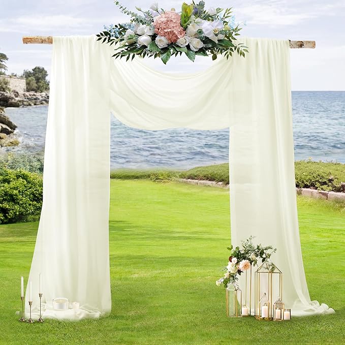 SiinvdaBZX 2 Panels Wedding Arch Draping Fabric 30" x 20Ft Ivory Sheer Chiffon - Image 6