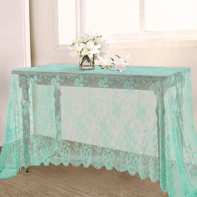 LuoluoHouse Green Lace Tablecloth 6pcs Table Fabric 60x120 Inch by LuoluoHouse