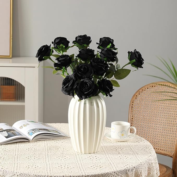 Tifuly Black Roses Artificial Flowers -12 pcs Realistic Single Long Stem Fake - Image 3