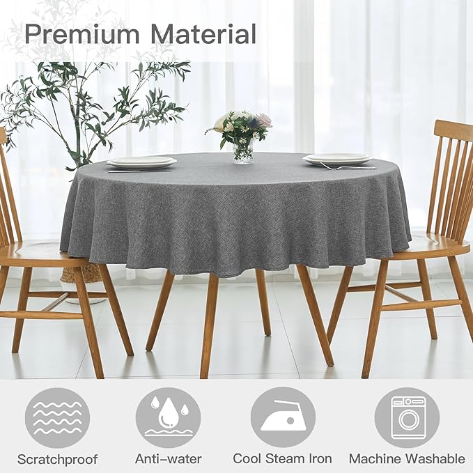maxmill Round Linen Textured Tablecloth Spill-Proof Stainproof Wrinkle Free - Image 3