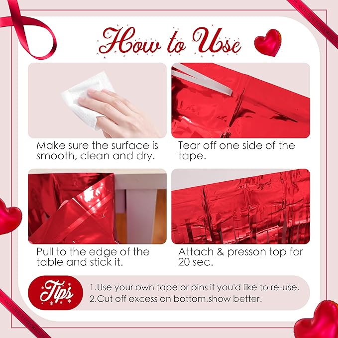 2 Pack Red Table Skirts, 29x108" Metallic Foil Tinsel Fringe Table Skirts - Image 8