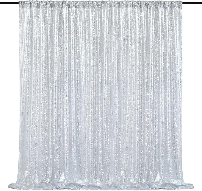 8ft x 8ft Silver Sequin Backdrop Curtain Glitter Photo Booth Backdrop by QueenDream