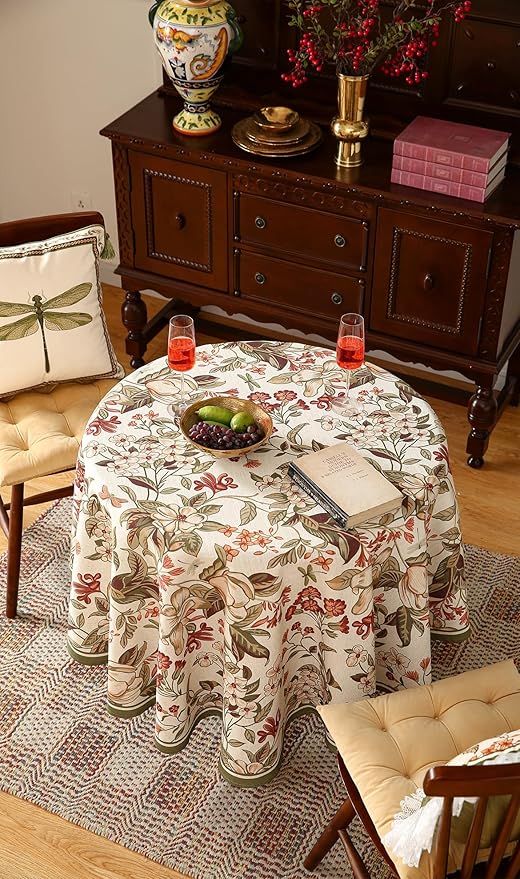 ISAENNE Designer Bohemian Linen Small Round Table Cloth, Colorful Floral - Image 6