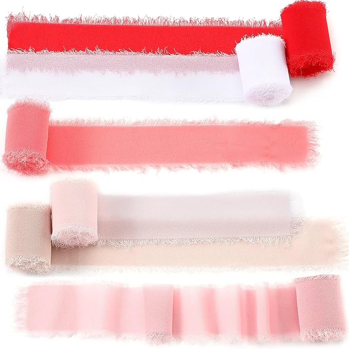 6 Rolls Handmade Fringe Chiffon Silk Ribbon 1.5" x 3 Yd Colorful Ribbon by Willbond+Technology+Limited